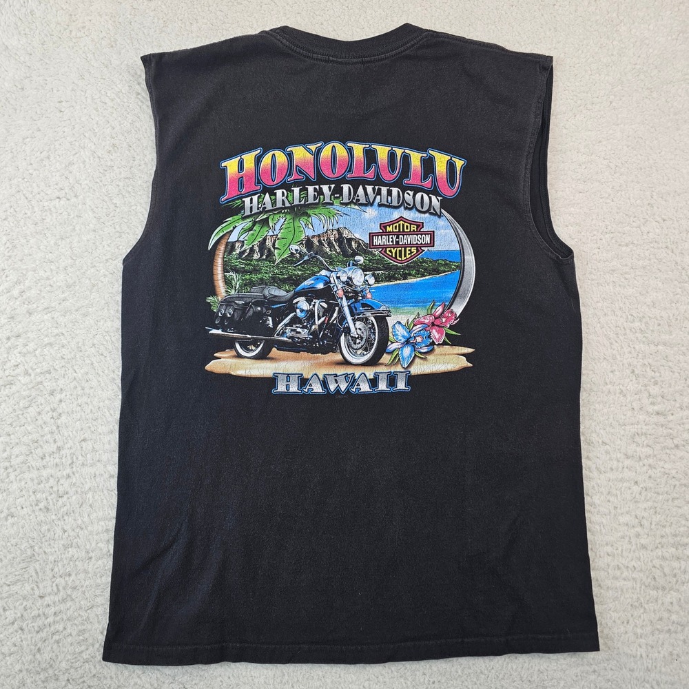 Harley-Davidson Honolulu Hawaii Sleeveless Pocket T-Shirt Mens L Black 2009 Y2K